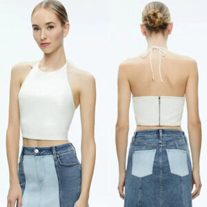 Alice + Olivia Jaymee Vegan Leather Cropped Halter Top 21261